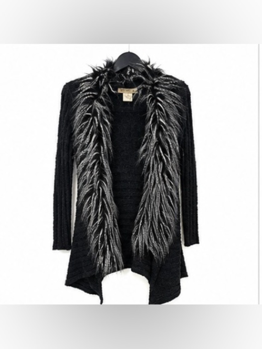 ARDEN B. Y2K Vintage Black Faux Fur Trim Waterfall Cardigan Sweater M